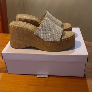 Madden Girl Glittering Silver Cork Wedges